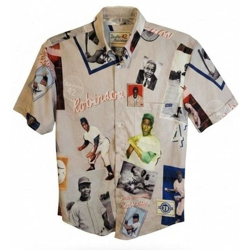RSVLTS Jackie Robinson  Button Down Short Sleeve Shirt Small